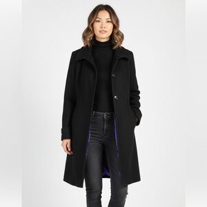 Kenneth Cole Reaction Black Trench Coat with Purple Lining